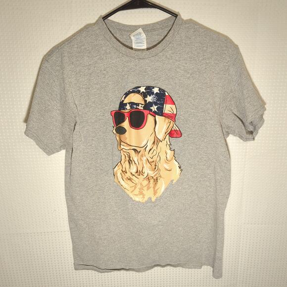 Delta Pro Weight Other - Patriotic Dog Shirt XL USA Flag Hat Glasses Golden Retriever Tee Gray Delta